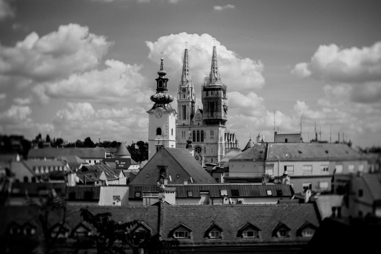 Grayscale Photography of Cathedral of Zagreb